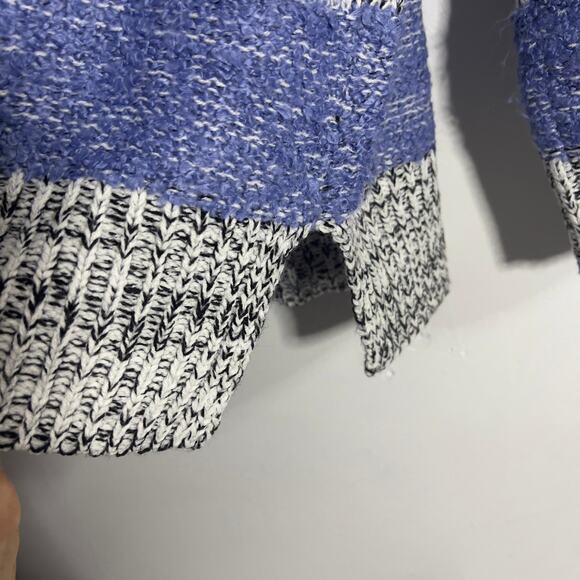 Loft Large Purple/Black/Gray Crew Neck Horizontal Knitted Sweater Slit Sides - Picture 5 of 10